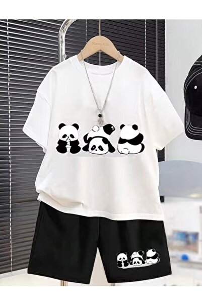 No Plan 3-ЧАСТЕН КОМПЛЕКТ МЪЖКА ТЕНИСКА И ШОРТИ С ПРИНТ НА ПАНДА