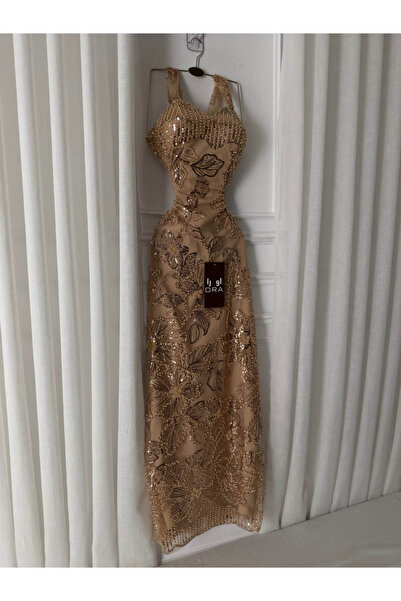 Ora gold evening dress