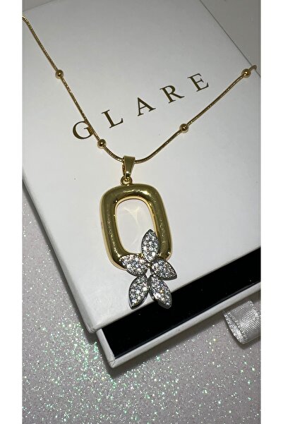 GLARE JEWELRY CO Flower Detailed Gold Design Zircon Stone Stainless Steel Nec...