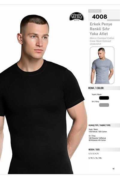 BENALİ (12 Pieces) Silver 100% Cotton Men's Combed Cotton Crew Neck Undershirt