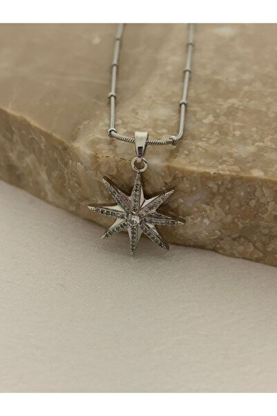 stainless steell Silver Zircon Detailed Steel Necklace