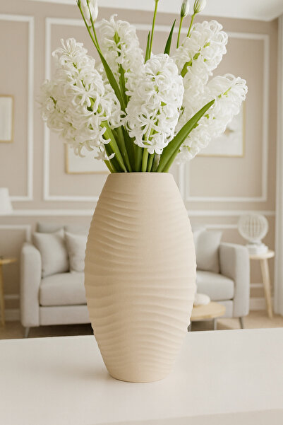 Lui Tasarım İskandinav Tarzı Bohem Modern Şık Bej Rengi Seramik Arya Vazo 26 cm