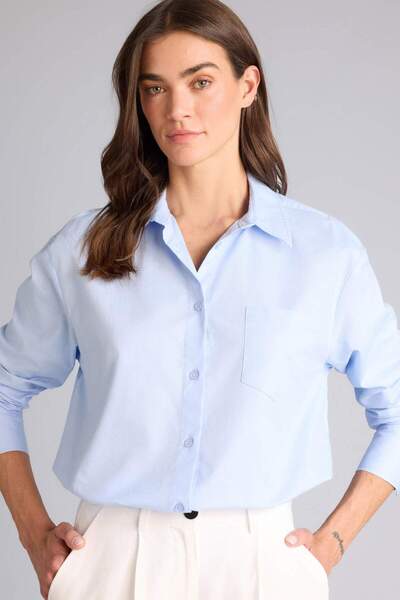 DeFacto Oversize Shirt Collar Oxford Long Sleeve Shirt G9805Ax26Sp