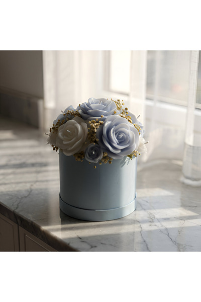 botanica Mavi & Krem Gül Tasarımlı Dekoratif Çiçek Mum – El Yapımı, Solmayan ...