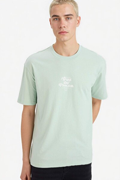 DeFacto 100% Cotton Boxy Fit Printed T-Shirt F8167Ax26Sp