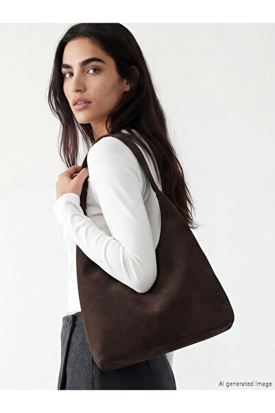 LC Waikiki LCW ACCESSORIES Kahverengi Süet Görünümlü Kadın Omuz Çantası