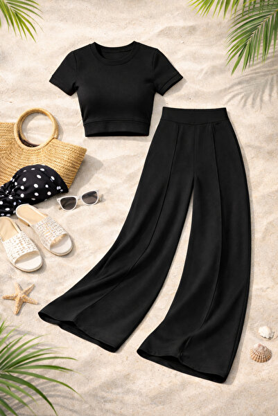 OTAKU طقم قصير من قماش المودال الفاخر - طقم مكون من قطعتين مع بنطلون واسع الس...