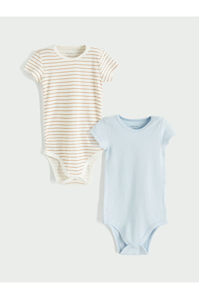 LC Waikiki Meral Collection Brown Crew Neck Baby Boy Snap Fastener Bodysuit 2...