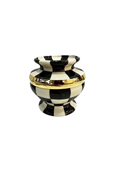 ARTER Home Checkered Black 17cm Chubby Vase