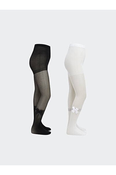 LC Waikiki مجموعة إلسيفا: جوارب طويلة نحيفة للفتيات بتفاصيل فيونكة سوداء، عبو...