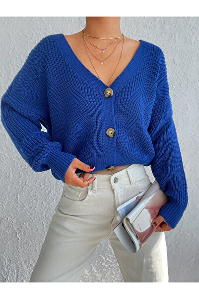 yonca aksesuar Women's Long Sleeve Button Detail Knitwear Cardigan