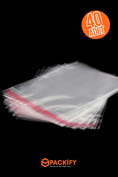 Packify 40 Adet 32x45 cm Bantlı Şeffaf Jelatin OPP Poşet Ambalaj Paketleme Po...