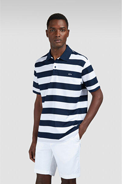 PAUL&SHARK Erkek Normal Kesim Çizgili Logo İşlemeli Pamuklu Kısa Kollu Lacive...