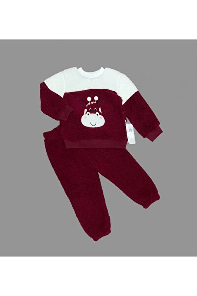 Genel Markalar 1-2-3 Yaş Ponponlu Zürafa Desenli Kuzu Kumaş Uzun Kollu 2li Kı...