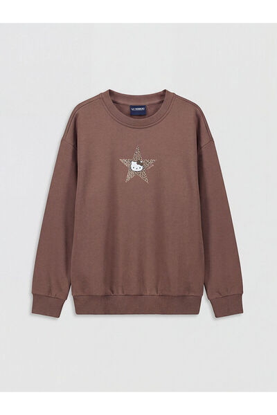 LC Waikiki Smeđa okrugla kragna Hello Kitty Štampano Djevojačka majica