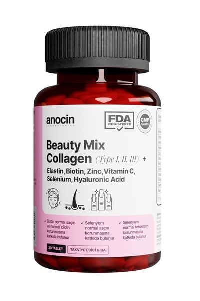 E&D Collection anocin BEAUTY MİX COLLAGEN TİP I,II,III +ELASTİN,BİOTİN,ZİNC, ...
