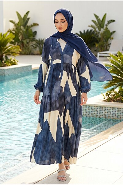 Kirazca Butik Women's Colorful Patterned Summer Hijab Long Dress