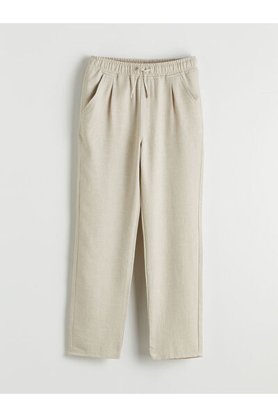 LC Waikiki مجموعة إلسيفا بنطلون جبردين للأولاد بيج اللون مع خصر مطاطي وطيات