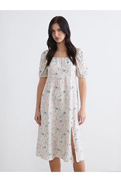 LC Waikiki Peak New Season Square Neck Floral Slit Dress