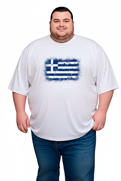sngl Ανδρικό κοντομάνικο μπλουζάκι μεγάλου μεγέθους Greece Flag με τύπωμα 3XL...