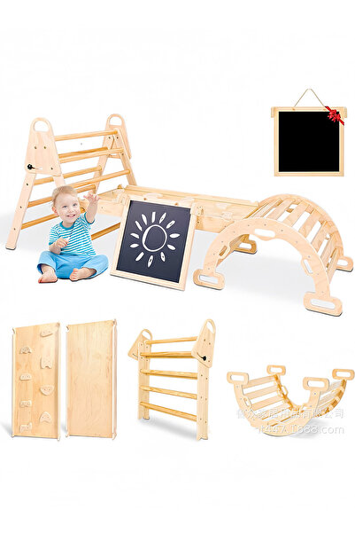KidLe 8-in-1 Montessori Wooden Climbing Set for Toddlers - Indoor Kids Play G...