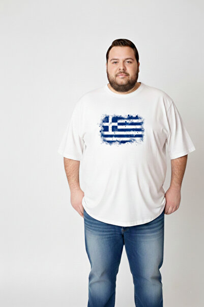 sngl Ανδρικό κοντομάνικο μπλουζάκι μεγάλου μεγέθους Greece Flag με τύπωμα 3XL...