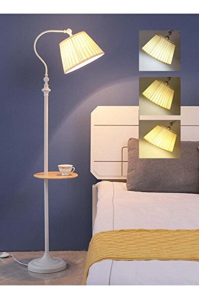 Arabest مصباح أرضي نورديك قابل للتعديل مع صينية خشبية - 3 أوضاع للألوان وغطاء...