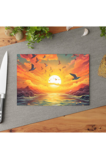 Generic Brand Live Sunrise Themed Tempered Glass Cutting Board, Stylish and D...