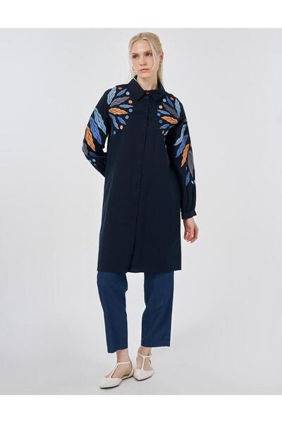 KYR Embroidered Cotton Tunic Dark Navy Blue