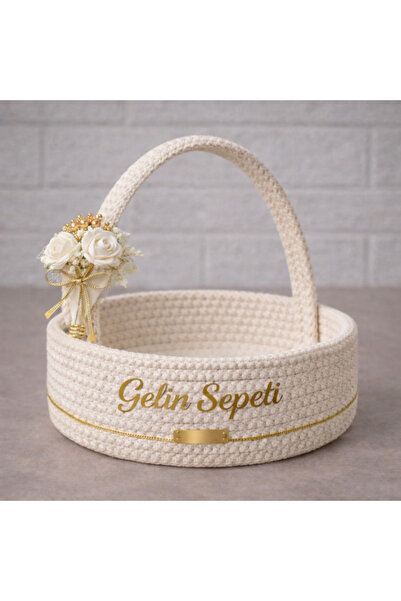 RH GALAXİ TEKSTİL Gold Detaylı Hasır Gelin Bohçası Sepeti 30 cm premium Çeyiz...
