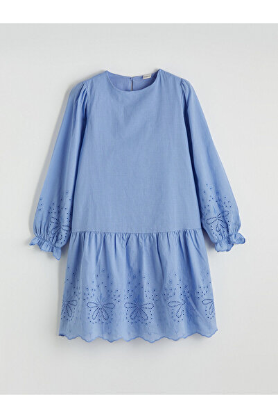 LC Waikiki Rochie de poplin pentru fete cu decolteu rotund și detalii cu vola...