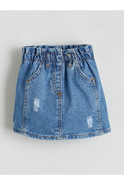 LC Waikiki Nevavm Girls' Jean Skirt with Elastic Waist and Difference in Color