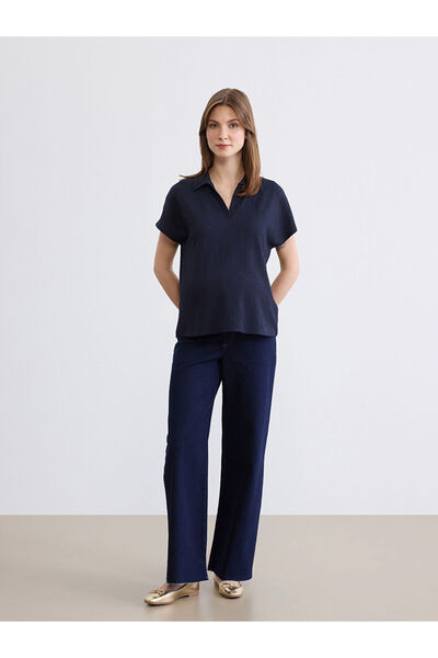 LC Waikiki مجموعة إلسيفا: بنطلون جينز واسع الساق للحوامل بتصميم إنديجو مع ألو...