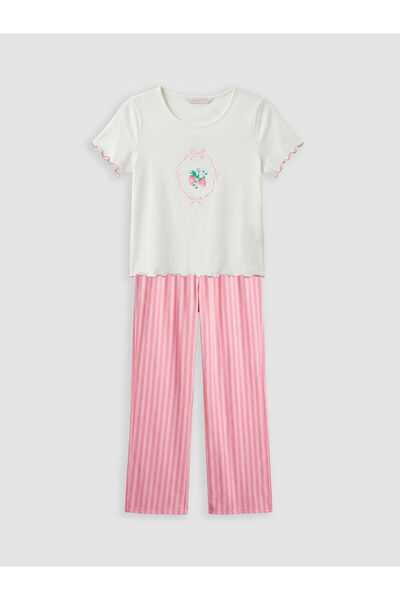 LC Waikiki Meral Collection Pink Crew Neck Printed Women's Pajama Set