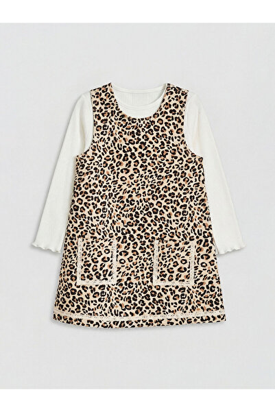 LC Waikiki Elsiva Collection Beige Leopard Patterned Girls' Salopet Dress and...