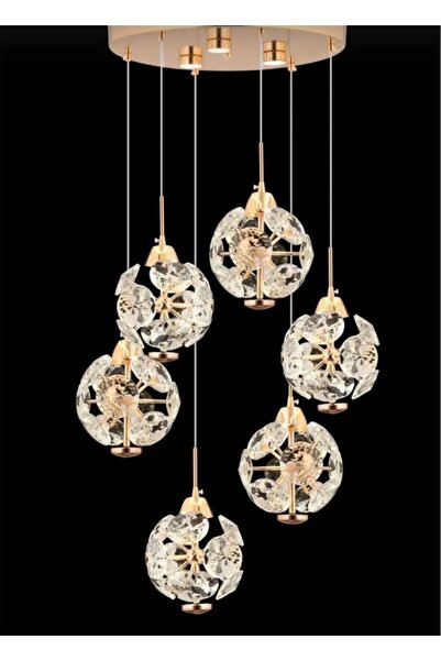 ToptanAvize Korona Çift LED'li 6'lı Gold Avize