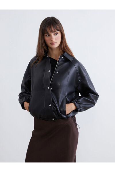 LC Waikiki Özmarka New Season Shirt Collar Oversized Women's Leather-Look Jacket