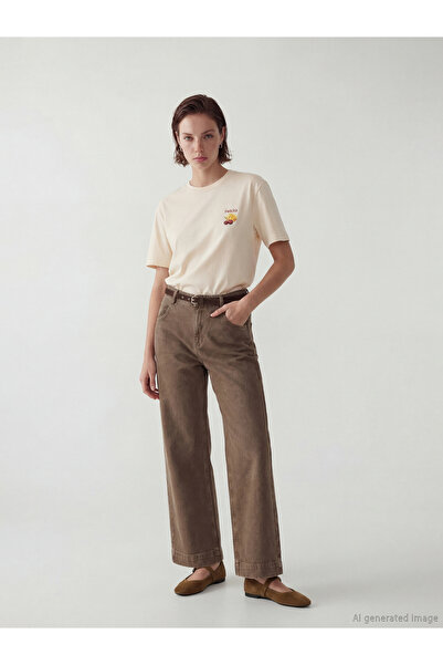 LC Waikiki Brown High Waist Wideleg Women's Jean Trousers