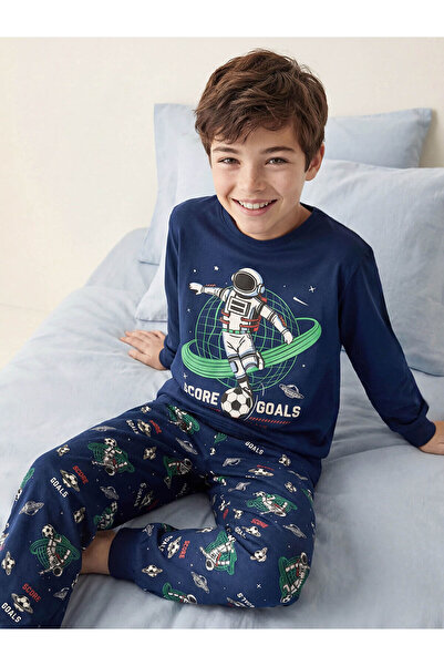 LC Waikiki M&B Collection Navy Blue Crew Neck Boys' Pajama Set