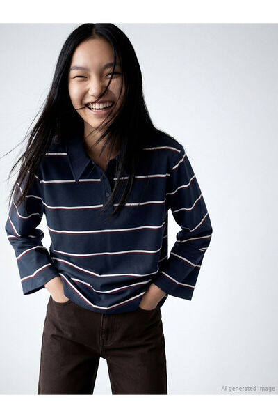 LC Waikiki Özmarka New Season Polo Neck Striped Oversized Women's T-Shirt