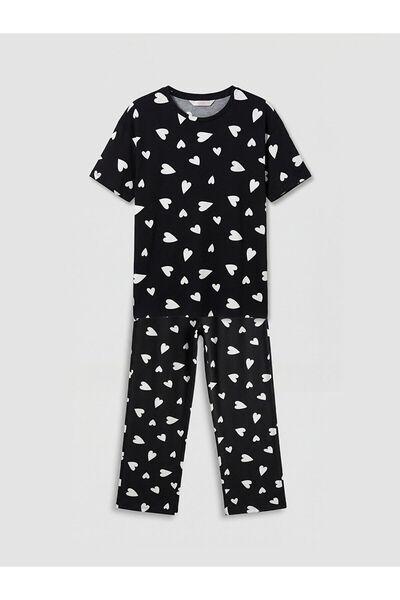LC Waikiki Nevaa Collection Black Heart Patterned Women's Pajama Set