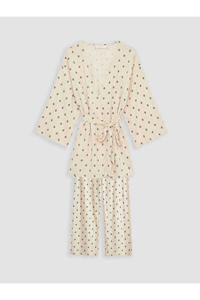 LC Waikiki Özmarka New Season Shawl Collar Patterned Maternity Pajama Set