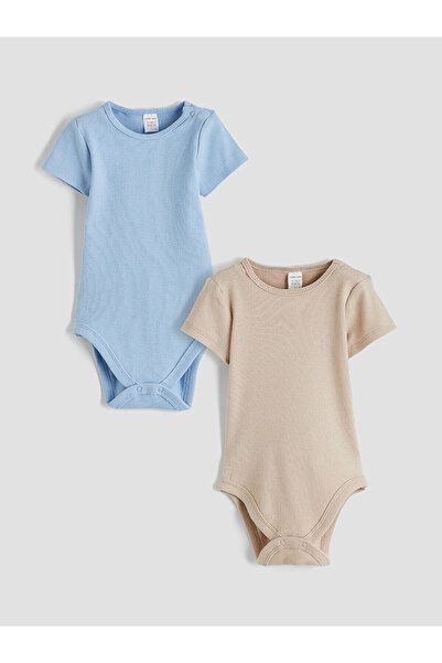 LC Waikiki Meral Collection Beige Crew Neck Baby Boy Snap Fastener Bodysuit 2...