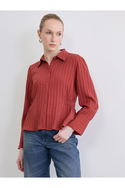 LC Waikiki Meral Collection Red Striped Gathered Women's Shirt