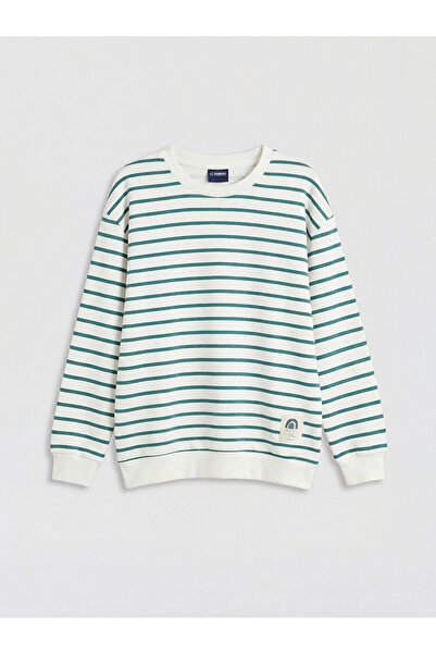 LC Waikiki Πράσινο ριγέ φούτερ με λαιμόκοψη ποδηλάτου για αγόρια από το κατάσ...