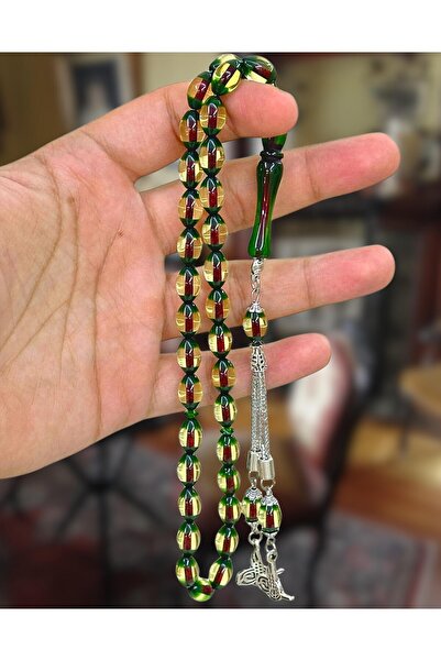 NAMAT Powder Amber 33 Beads Lemon Green Oval shape Prayer Bead Rosary, Come's...