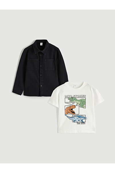 LC Waikiki Ozmarka New Season Boys' Gabardine Shirt and T-Shirt