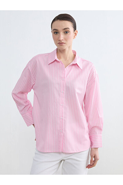 LC Waikiki Meral Collection Pink Striped Poplin Women's Shirt