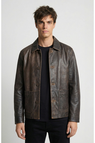 Network Kahverengi Eskitme Deri Ceket