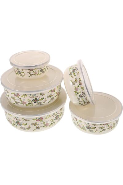 G.N.C BESTOYARD 5pcs Enamel Salad & Mixing Bowls with Lids - Decorative Fruit...